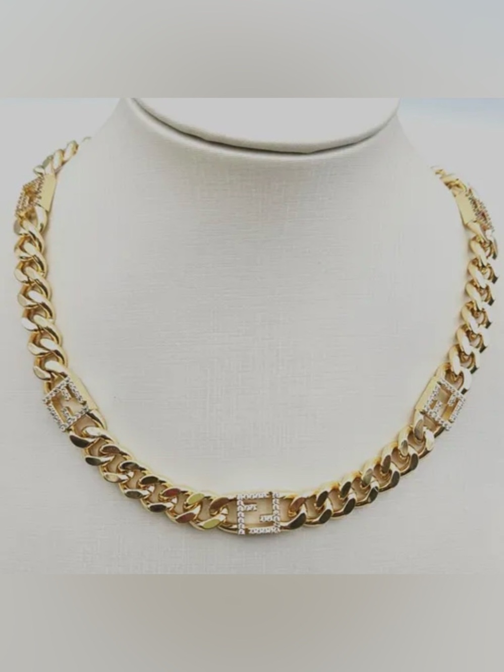 Fendi Gold Chain Necklace with Crystal-Embellished Links